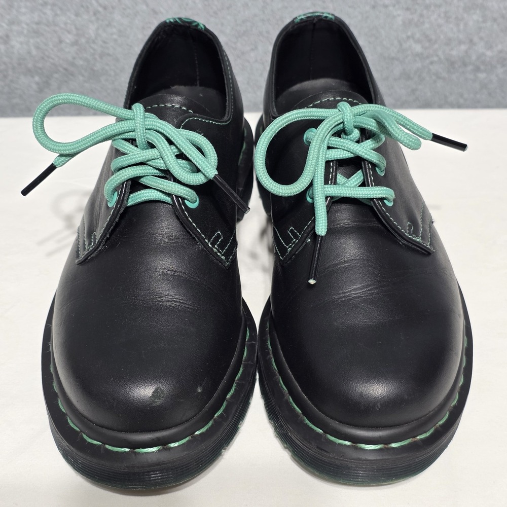Dr. Martens 1461 Black/Green Leather Lace-Up Shoes Green Laces - Picture 3 of 14